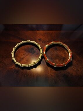 Cream and Orange Gold-tone Bamboo-Style Bangle Set - Women Jewelry